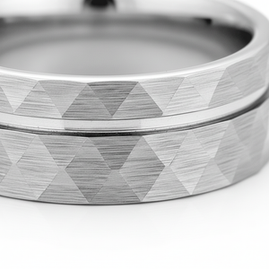 ROCCO — Extreme macro detail — men's tungsten wedding ring.