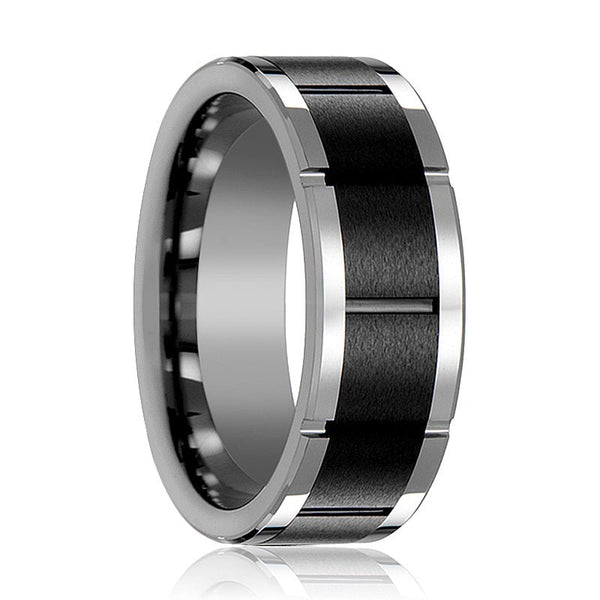 ROCHESTER | Tungsten Ring Horizontal Grooved Black - Rings - Aydins Jewelry - 1