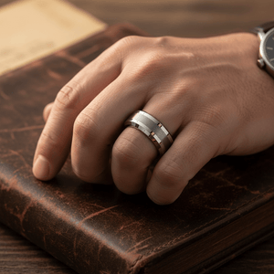 ROCK — lifestyle on hand — men's tungsten carbide wedding ring | Aydins Jewelry
