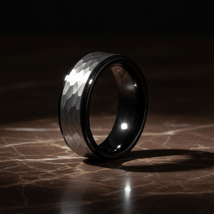 ROCKY — detail view — men's tungsten carbide wedding ring | Aydins Jewelry