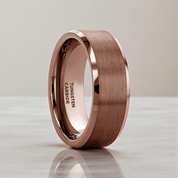 Espresso tungsten carbide ring 8 mm with flat beveled edges