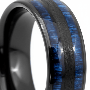 ROMEO — Extreme macro detail — men's tungsten wedding ring.