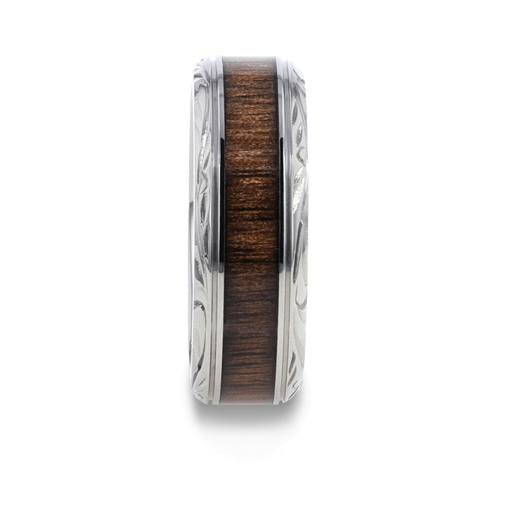 ROSENTRA | Titanium Ring, Rosewood Inlay, Beveled Edges - Rings - Aydins Jewelry - 3