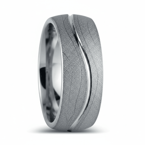 ROUGHZEN — Front-facing straight-on view — men's tungsten wedding ring.