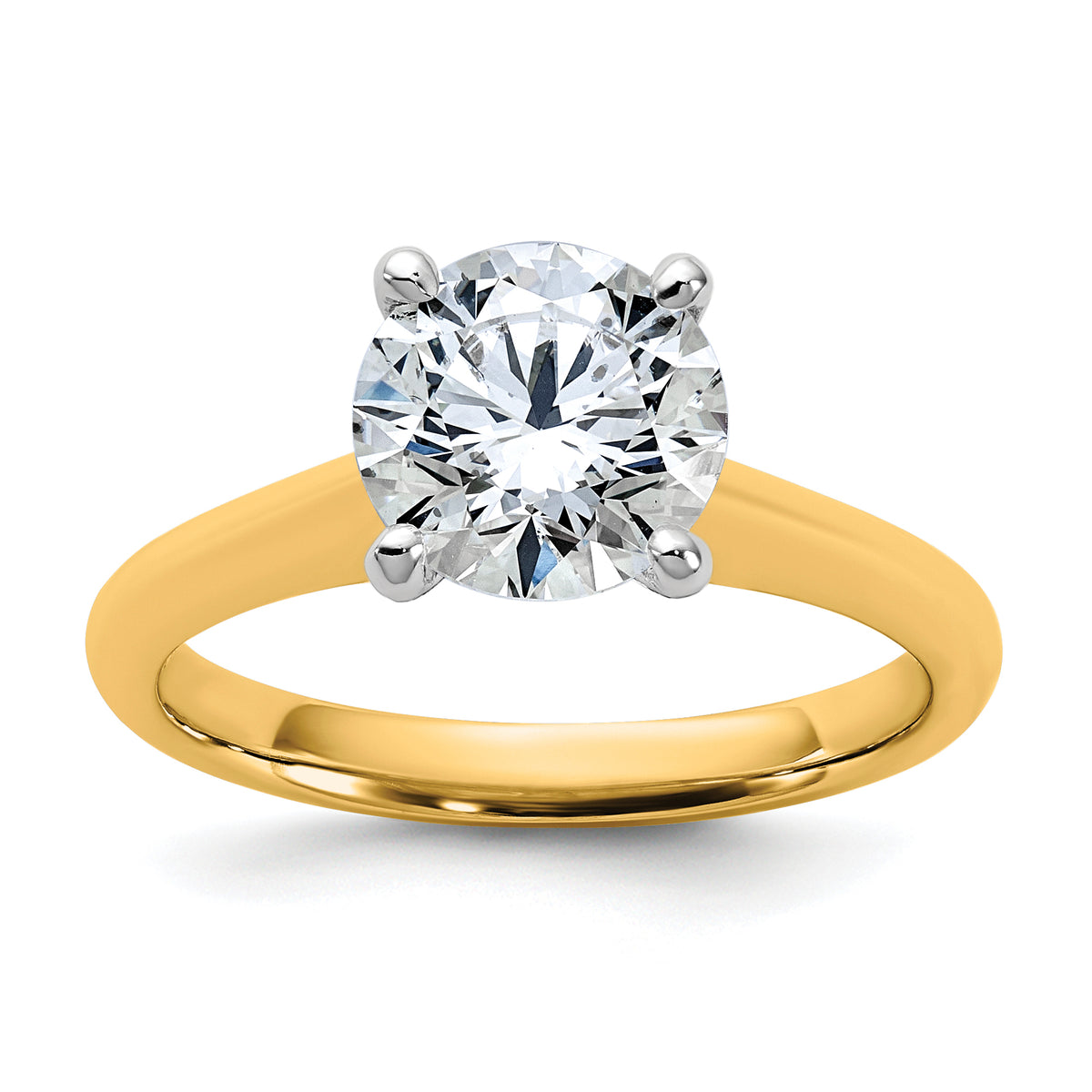 14k Two-tone 2 carat Certified Lab Grown Diamond VS+ F+ Round 8X Complete Solitaire Ring - authentic supplier studio photograph