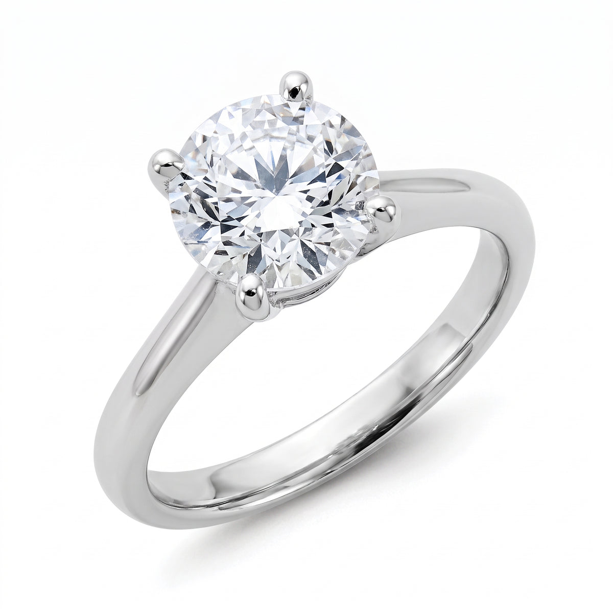 Round lab-grown diamond solitaire engagement ring, in 925 Sterling Silver, studio hero