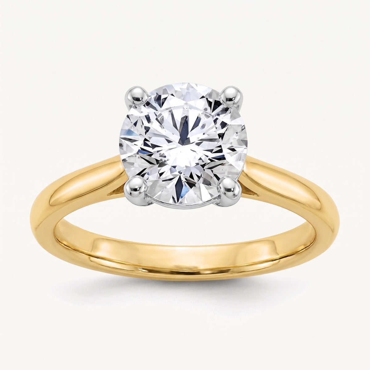 LOTTIE round lab-grown diamond ring in 10K two-tone gold, front view, approx. 1 ct center