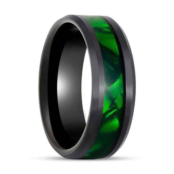 SABRE | Black Tungsten Ring, Green Mother of Pearl Inlay, Beveled - Rings - Aydins Jewelry - 1