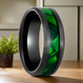 SABRE | Black Tungsten Ring, Green Mother of Pearl Inlay, Beveled - Rings - Aydins Jewelry - 3