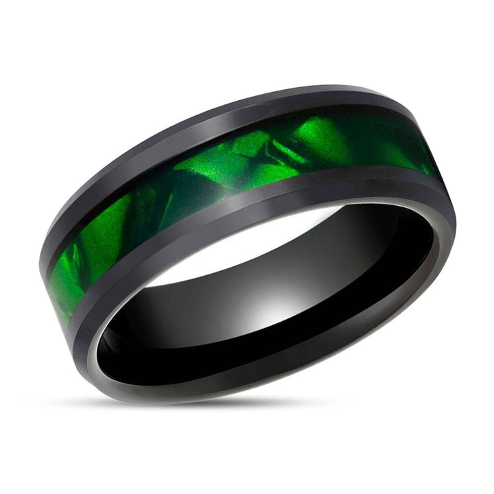 SABRE | Black Tungsten Ring, Green Mother of Pearl Inlay, Beveled - Rings - Aydins Jewelry - 2