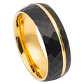 SAMSON | Gold Tungsten Faceted Black Sides Off-Center Groove Wedding Ring — 8mm