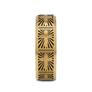 SANCTUS gold tungsten ring with sunburst cross laser-engraved at the center – Aydins Jewelry