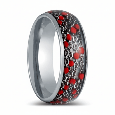 SCARLETLINK — Hero product shot — men's tungsten wedding ring.