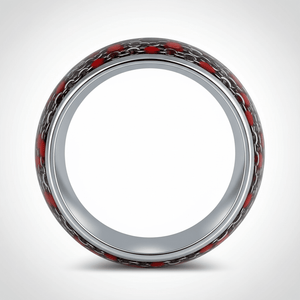 SCARLETLINK — Center-through axial view — men's tungsten wedding ring.