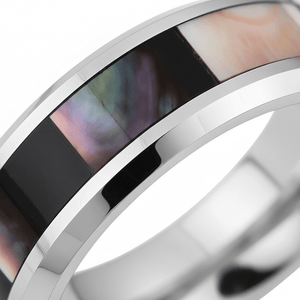 SCORPIO — Extreme macro detail — men's tungsten wedding ring.