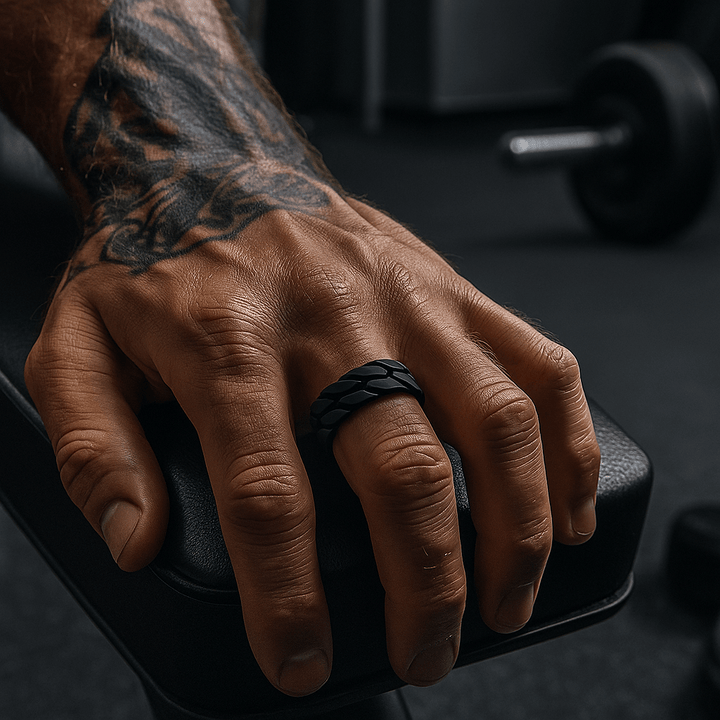 Modern SENTINEL wedding band for men – rugged elegance for daily wear - Hand 