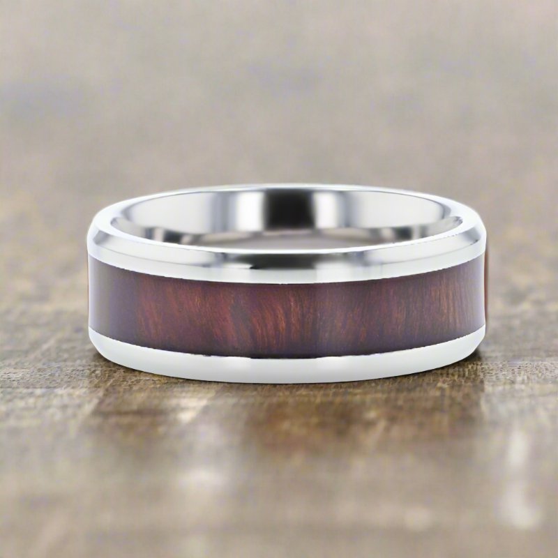 SEQUOIA | Titanium Ring, Redwood Inlay, Polished Beveled Edges - Rings - Aydins Jewelry - 4