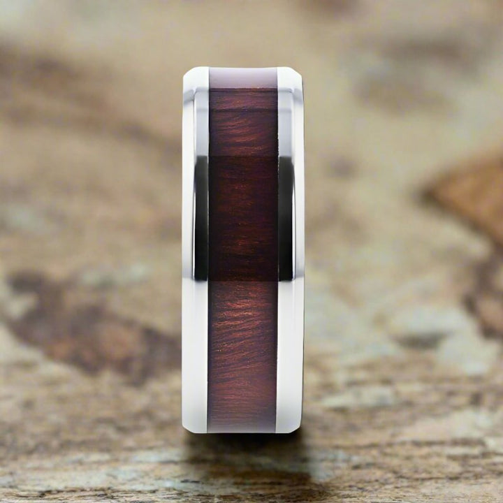 SEQUOIA | Titanium Ring, Redwood Inlay, Polished Beveled Edges - Rings - Aydins Jewelry - 3