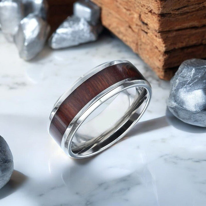 SEQUOIA | Titanium Ring, Redwood Inlay, Polished Beveled Edges - Rings - Aydins Jewelry - 2