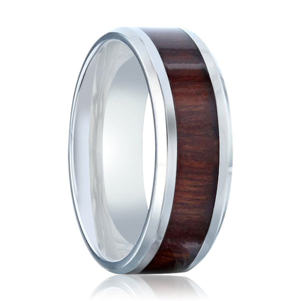 SEQUOIA | Titanium Ring, Redwood Inlay, Polished Beveled Edges - Rings - Aydins Jewelry - 1