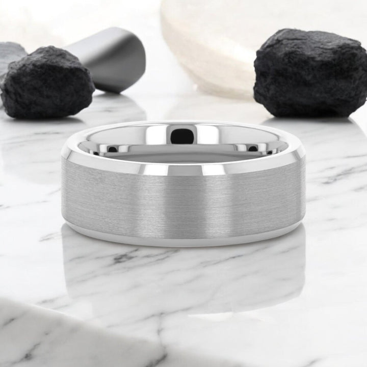 Multiple width options for the SHEFFIELD Silver Tungsten Ring by Aydins Jewelry – available in 4mm, 6mm, 7mm, 8mm, 10mm, and 12mm.