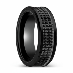 SILVERFANGNOIR — Hero product shot — men's tungsten wedding ring.