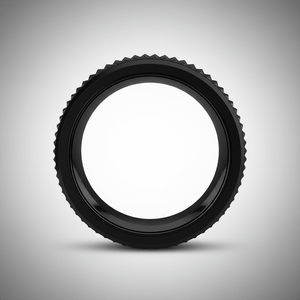 SILVERFANGNOIR — Center-through axial view — men's tungsten wedding ring.