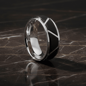 SILVERTROID — detail view — men's tungsten carbide wedding ring | Aydins Jewelry