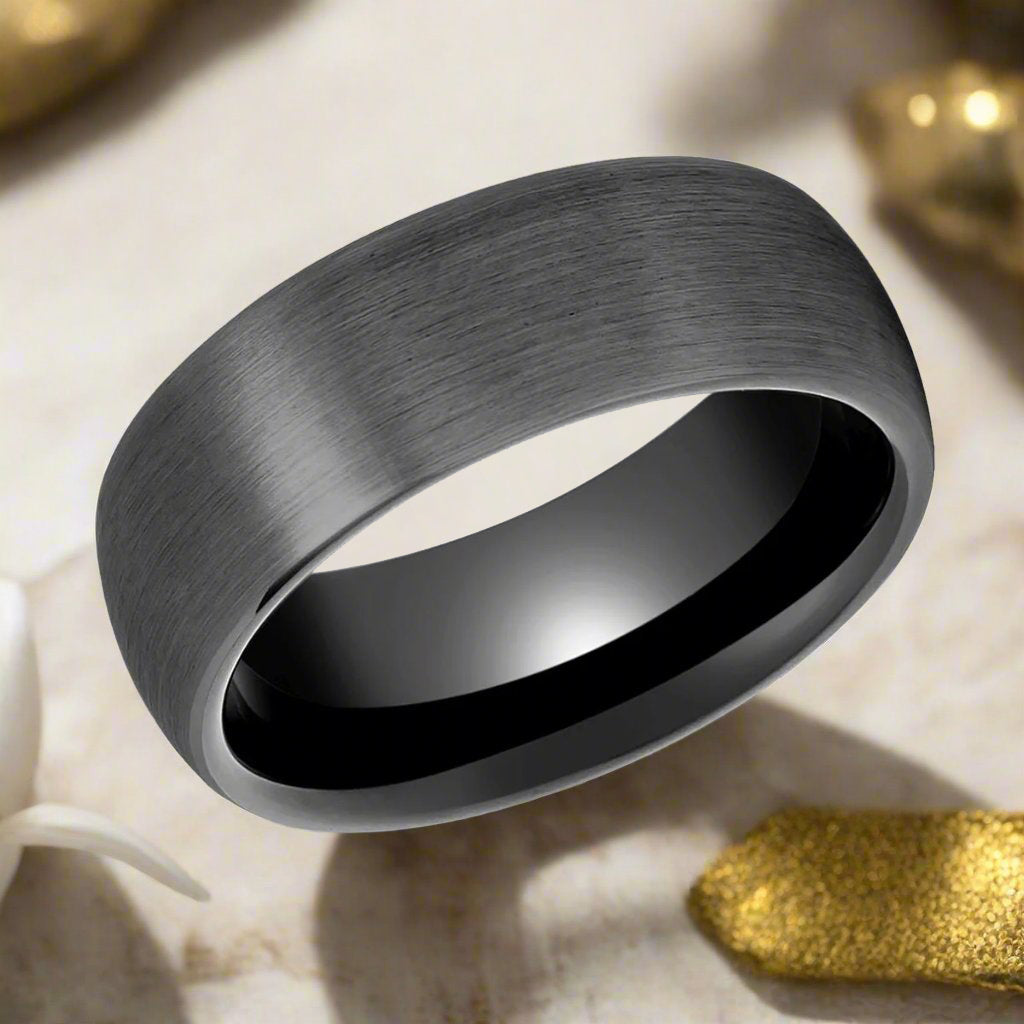 SMOKEYLADE | Gun Metal Tungsten Ring, Brushed, Domed - 8mm