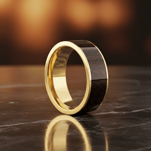Bubinga Wood inlay 14k yellow gold wedding band 8mm, additional view 8