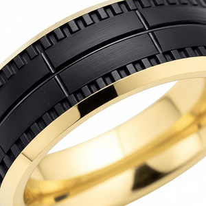 SOLSTICE — close-up detail — men's tungsten carbide wedding ring | Aydins Jewelry