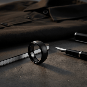 SPADE — Editorial masculine still life — men's tungsten wedding ring.