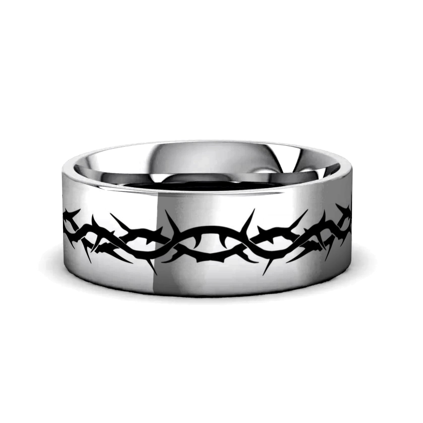 GOLGOTHA Silver tungsten Christian wedding ring — angle 1