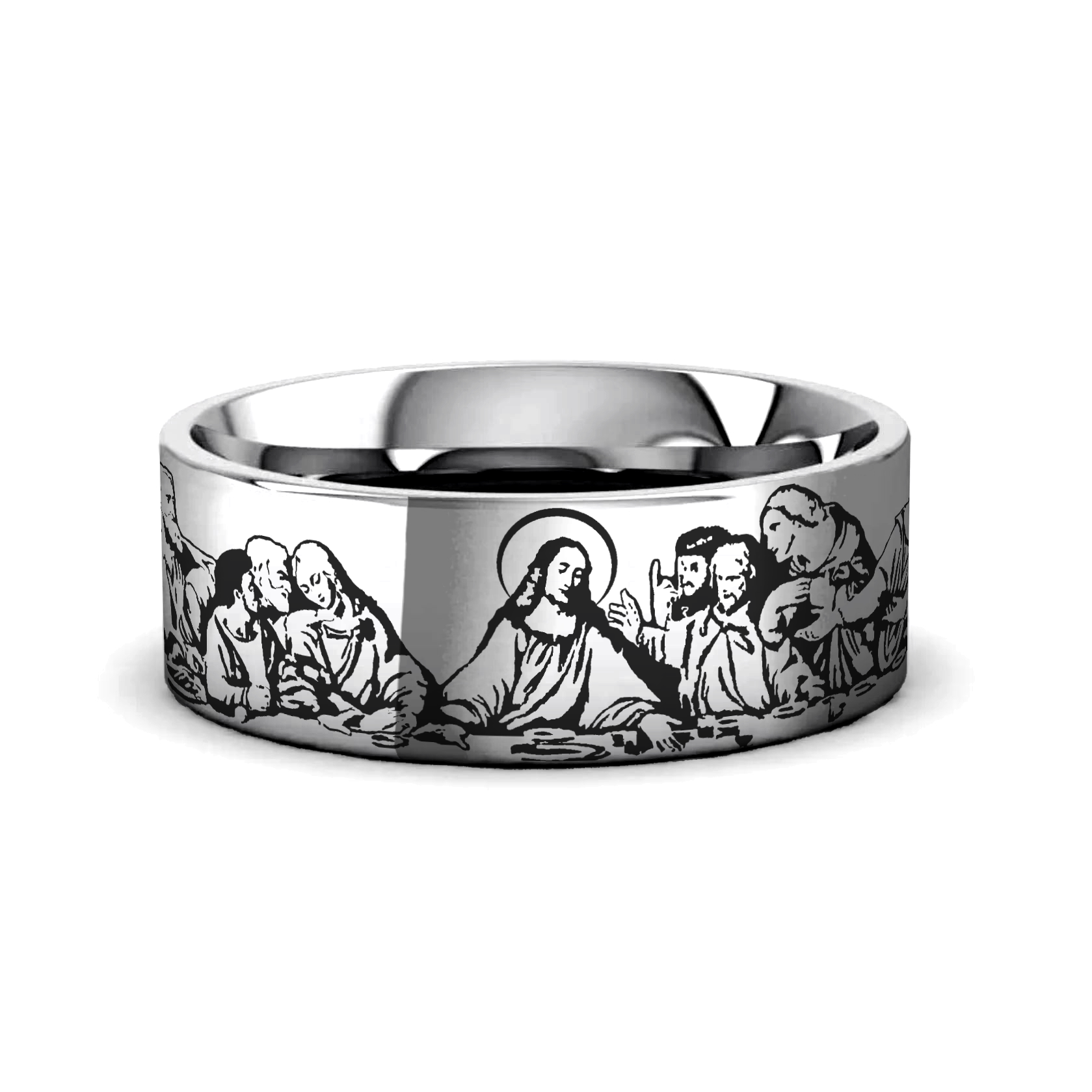 EUCHARIST Silver tungsten Christian wedding ring — angle 1