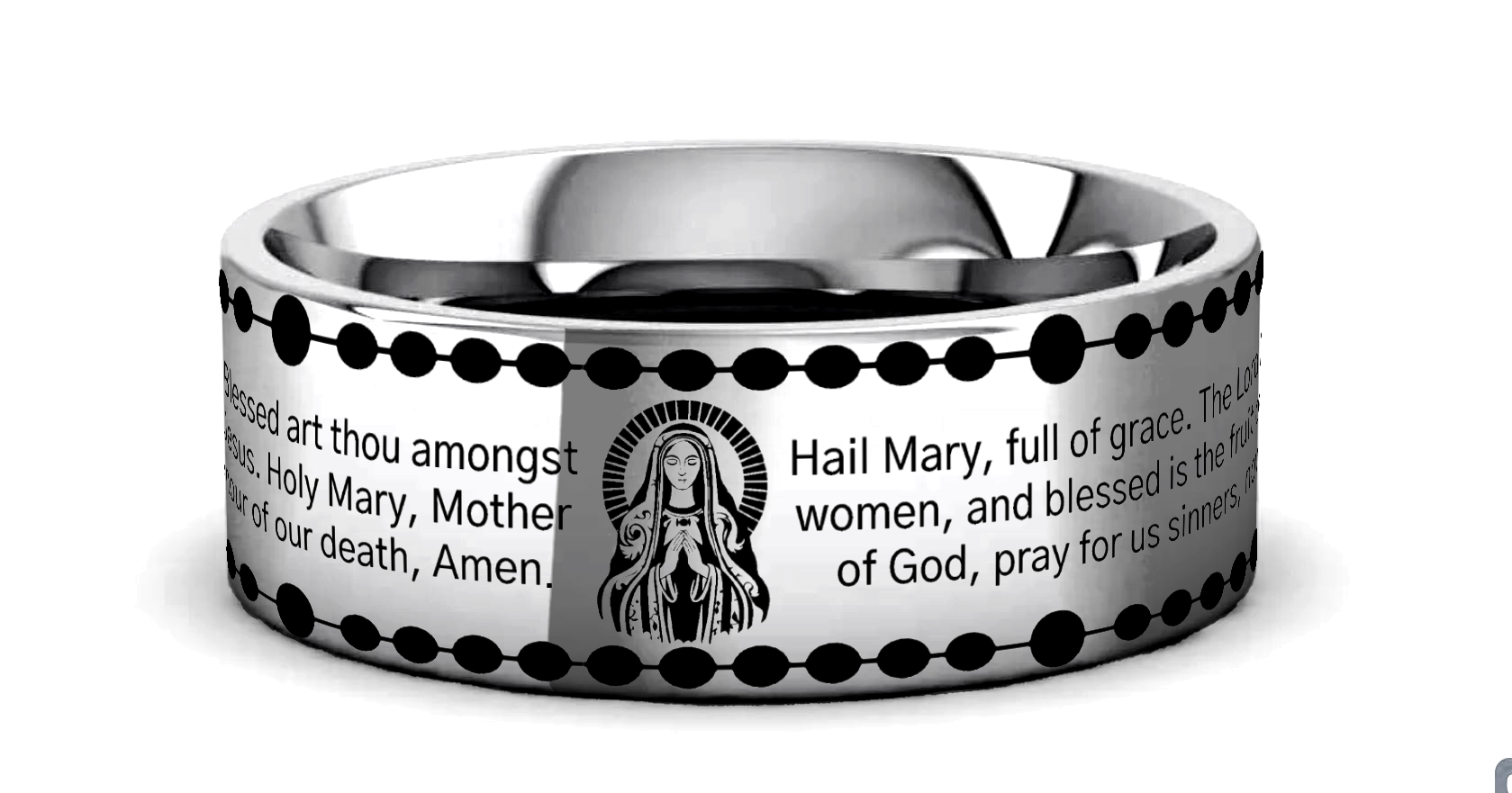 MARIAN Silver tungsten Christian wedding ring — angle 2