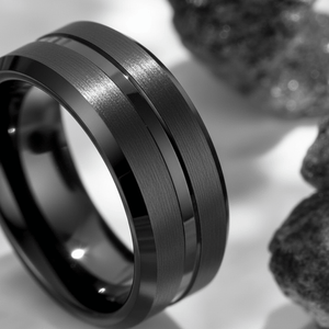 SQUAD — close-up detail — men's tungsten carbide wedding ring | Aydins Jewelry