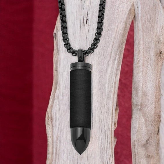 Stainless Steel Brushed and Polished Black IP - plated Bullet Capsule Pendant - Necklace - Aydins Jewelry - 1