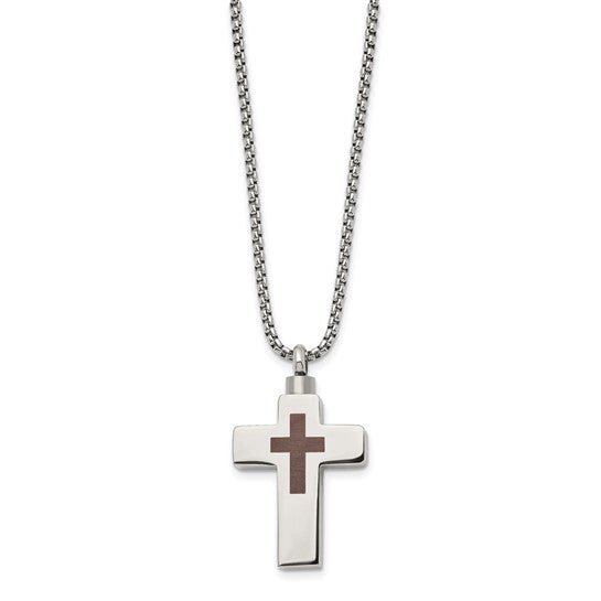 Stainless Steel Polished and Lasered Cross Ash Holder Necklace - Necklace - Aydins Jewelry - 2