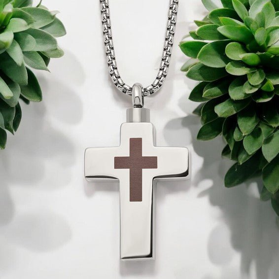 Stainless Steel Polished and Lasered Cross Ash Holder Necklace - Necklace - Aydins Jewelry - 1