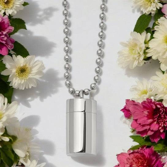 Stainless Steel Polished Capsule Necklace with 22 - inch Ball Chain - Memorial Keepsake Jewelry - Necklace - Aydins Jewelry - 1