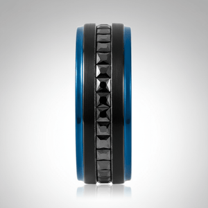 STALLION — Center-through axial view — men's tungsten wedding ring.