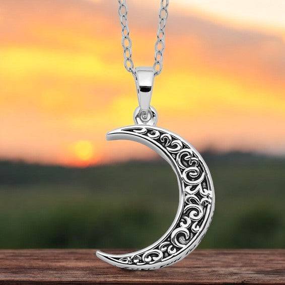 Sterling Silver Antiqued Quarter Moon Ash Holder Necklace - Necklace - Aydins Jewelry - 1