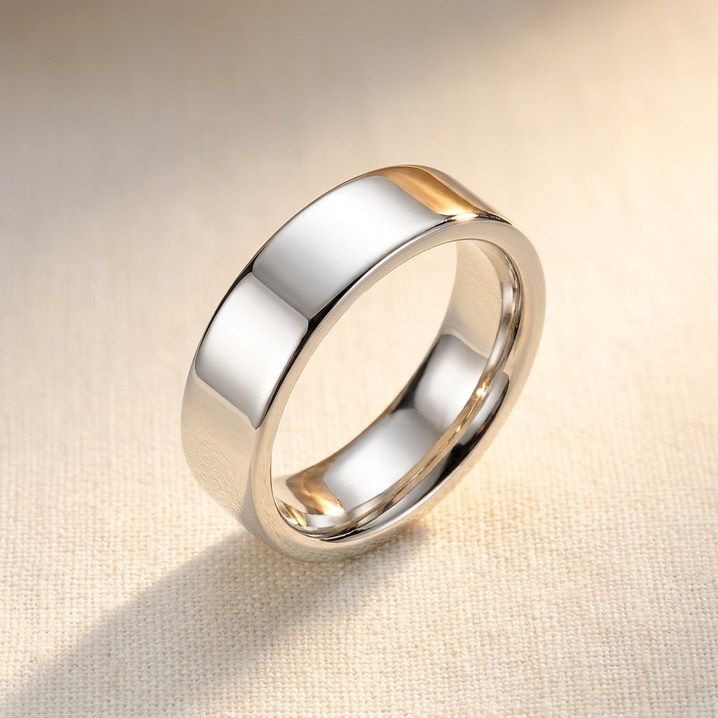 Sterling Silver Flat Comfort Fit Wedding Band, studio hero shot