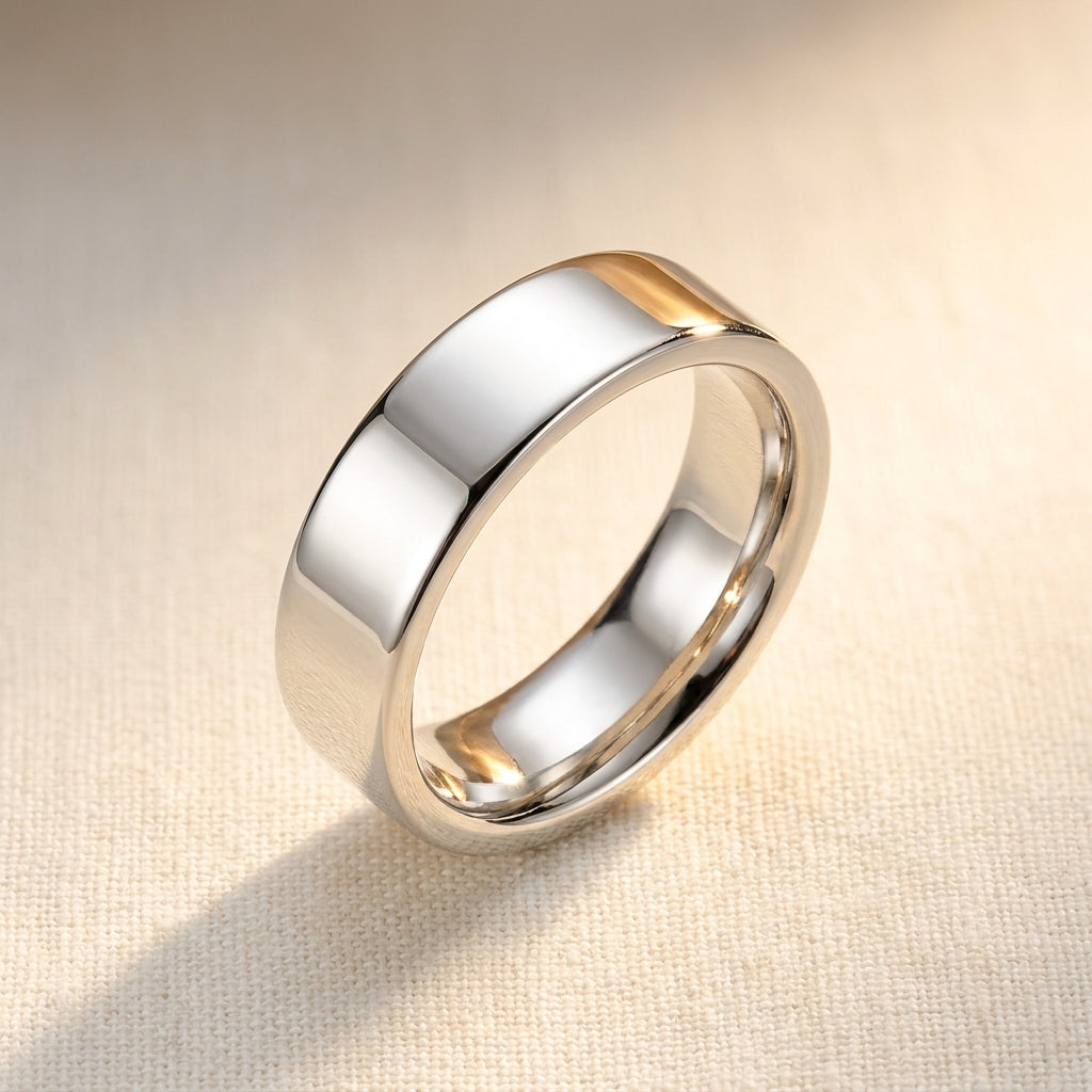 Sterling Silver Flat Comfort Fit Wedding Band, studio hero shot