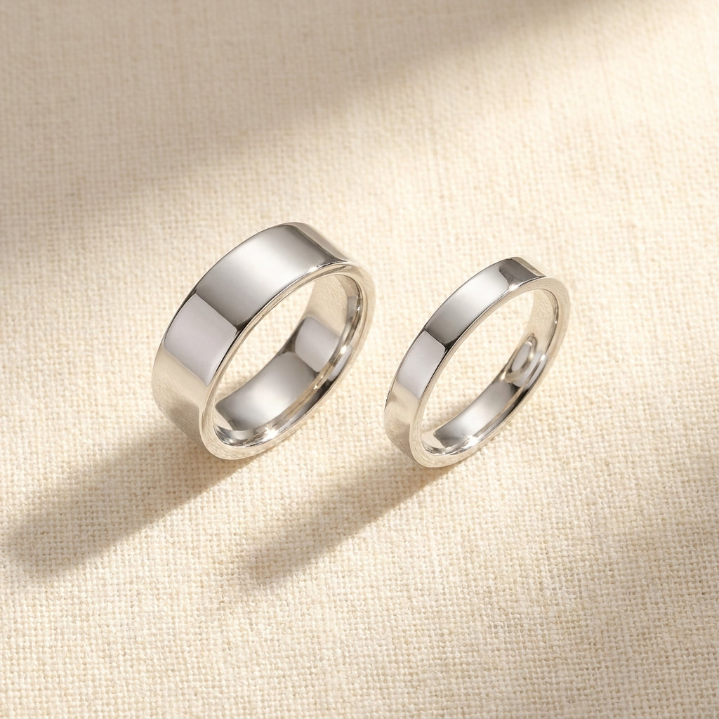 Sterling Silver Flat Comfort Fit Wedding Band his and hers matching pair