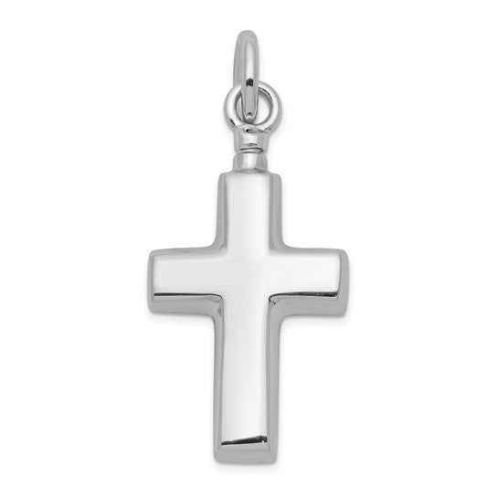 Sterling Silver Polished Cross Ash Holder Pendant - Memorial Keepsake Jewelry - Pendant - Aydins Jewelry - 1