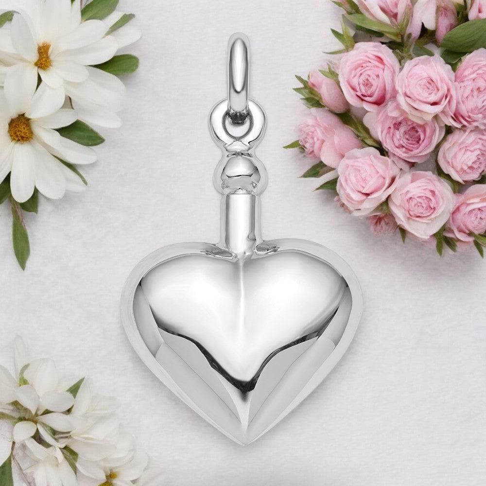 Sterling Silver Polished Screw Top Ash Holder Pendant - Heart Memorial Keepsake Jewelry - Pendant - Aydins Jewelry - 1