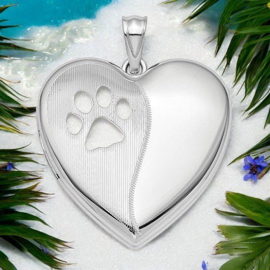 Sterling Silver Satin/Pol Paw Prints Ash Holder Heart Locket - Pet Memorial Keepsake Jewelry - Pendant - Aydins Jewelry - 1