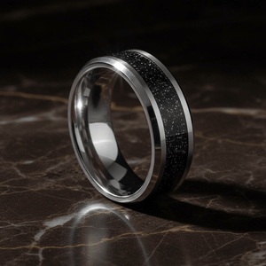 STORMIC — detail view — men's tungsten carbide wedding ring | Aydins Jewelry