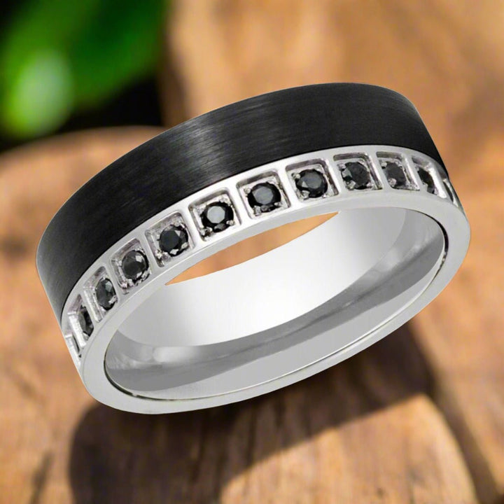 STRATOS | Black Tungsten Ring, Black Diamond Stimulant CZ - Rings - Aydins Jewelry - 4